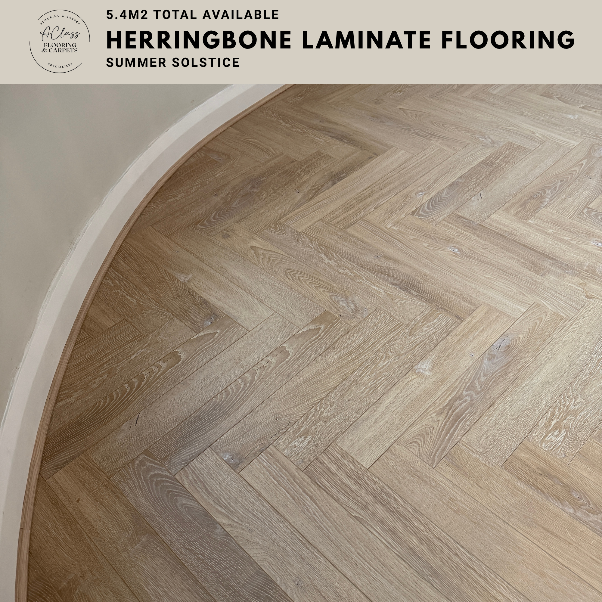Summer Solstice Herringbone Laminate Flooring – 12mm Natural Oak (5.4m² Job Lot)