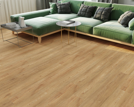 Farmhouse Oak LVT with gluedown installation for added durability.