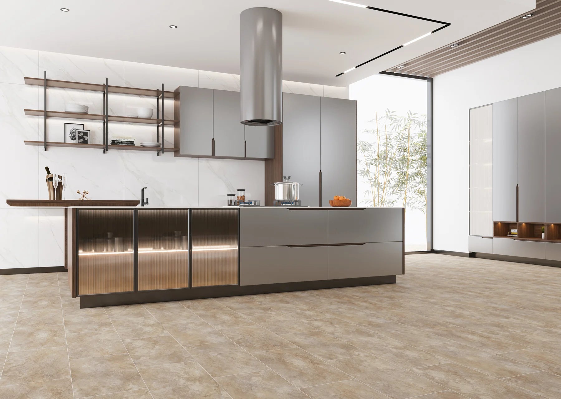 Durable, water-resistant LVT tiles in Cotswold design, ideal for kitchens and bathrooms.