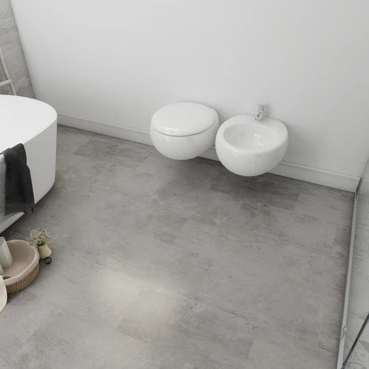 Close-up of Dorset LVT stone-look tiles with design strips, offering the appearance of grout lines.