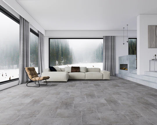 Water-resistant and hygienic Dorset LVT tiles, ideal for high-traffic spaces, with or without grout effect.