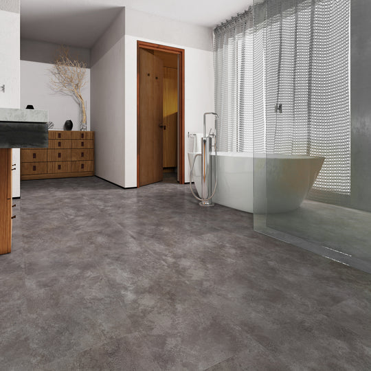 Close-up of Henge LVT tiles, combining the beauty of stone with the comfort of vinyl.