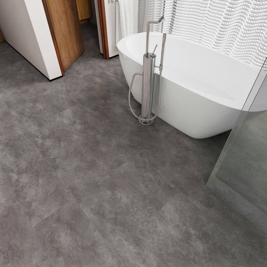 Gluedown installation stone-look Henge LVT tiles from Brampton Chase.
