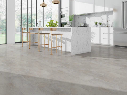 Comfortable and easy-to-clean Limestone LVT flooring, available in various colours.
