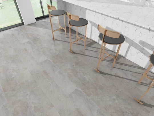 Underfloor heating compatible Limestone LVT flooring, providing comfort and style.