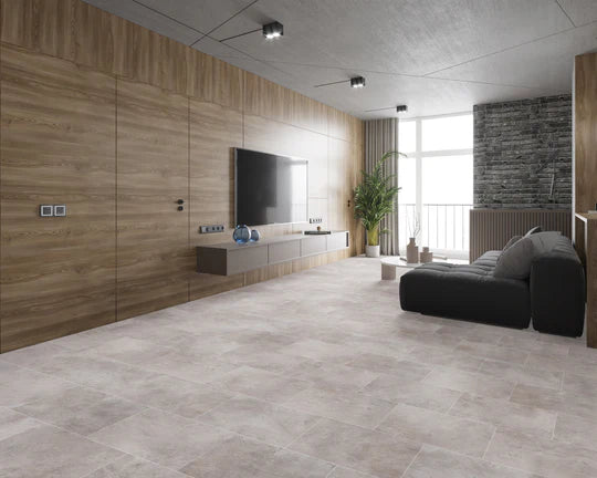 Durable and water-resistant Limestone LVT tiles, perfect for kitchens and bathrooms.