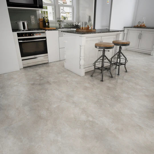 Santorini luxury vinyl tile (LVT) flooring with a realistic stone-look finish.