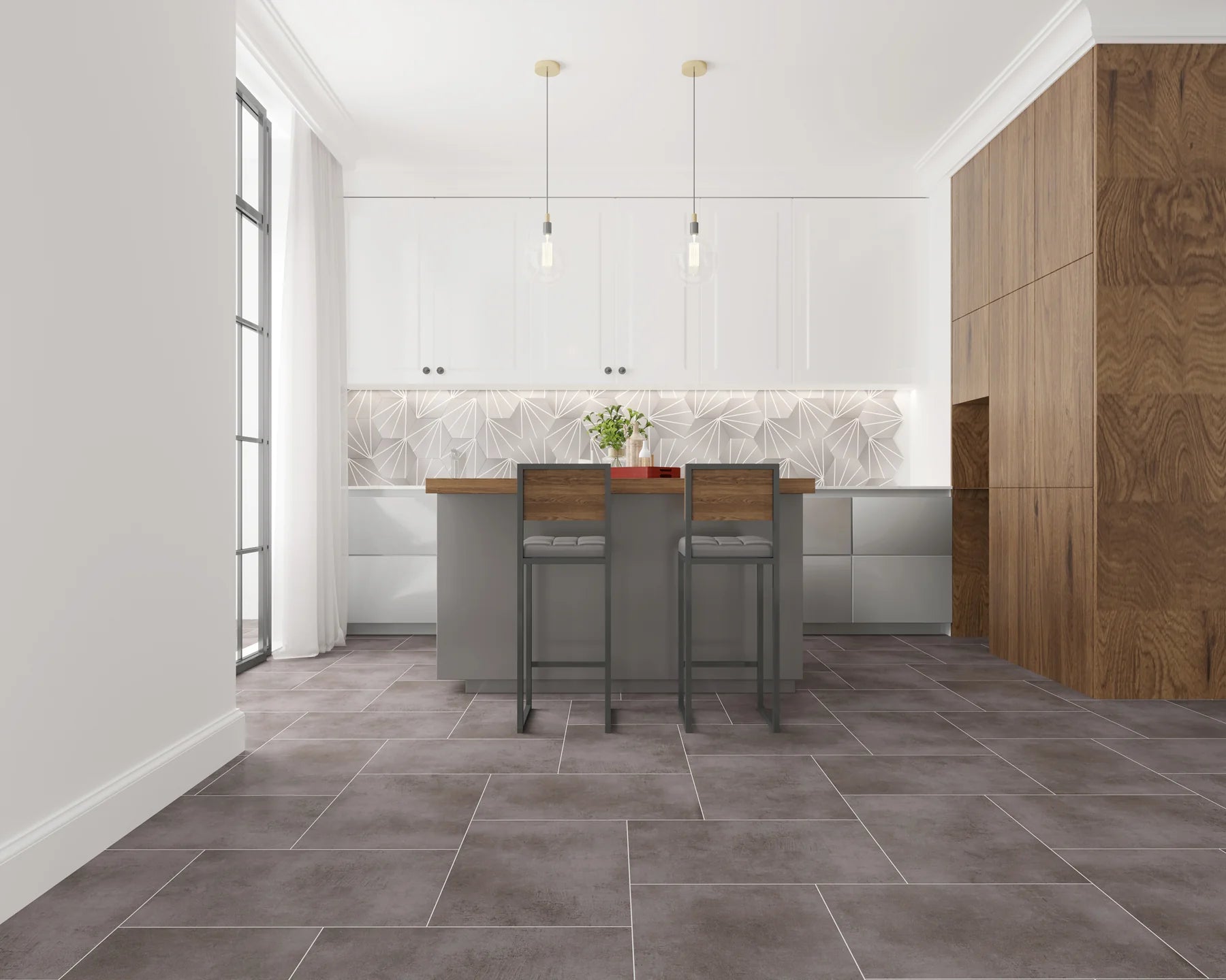 Cityscape luxury vinyl tile in dryback gluedown installation, offering durability and style.