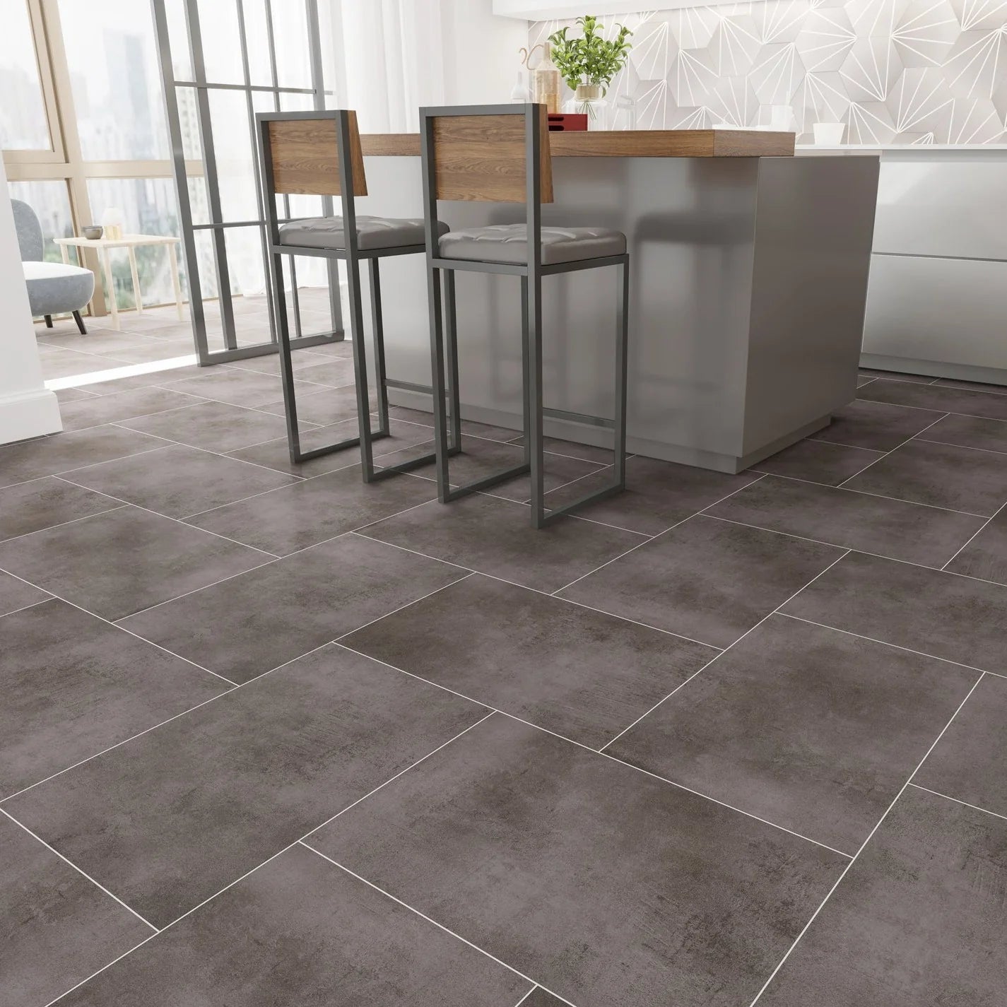Cityscape luxury vinyl tile (LVT) with a realistic stone look and micro bevel edges.