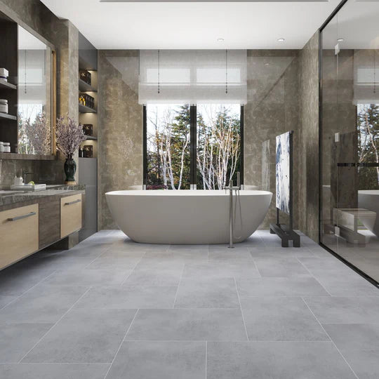 Provence luxury vinyl tile (LVT) featuring a soft neutral stone effect with micro bevel edges.