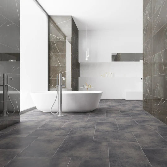 Quay Mist luxury vinyl tile (LVT) with a soft misty stone effect and micro bevel edges.