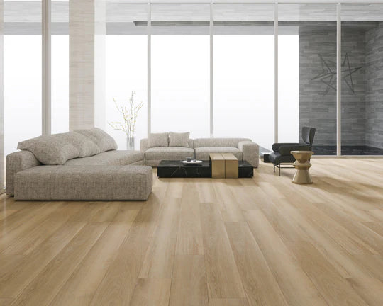 Studio Designs Blonde Oak Click LVT flooring in a spacious living area