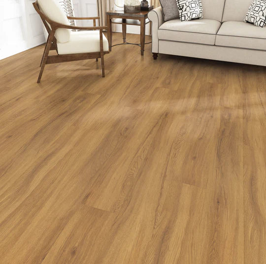 California Oak Large Plank Click Flooring with micro bevel edges and warm wood tones.