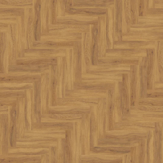 Close-up of California Oak LVT herringbone, highlighting its sleek, modern design.