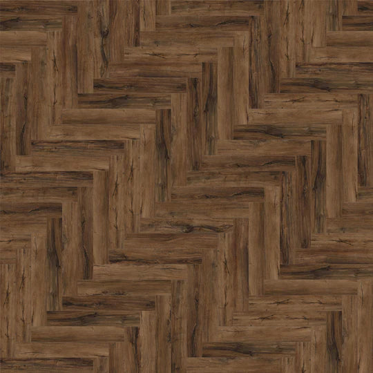 Close-up of Chicory Haze Herringbone luxury vinyl tile for elegant interiors.