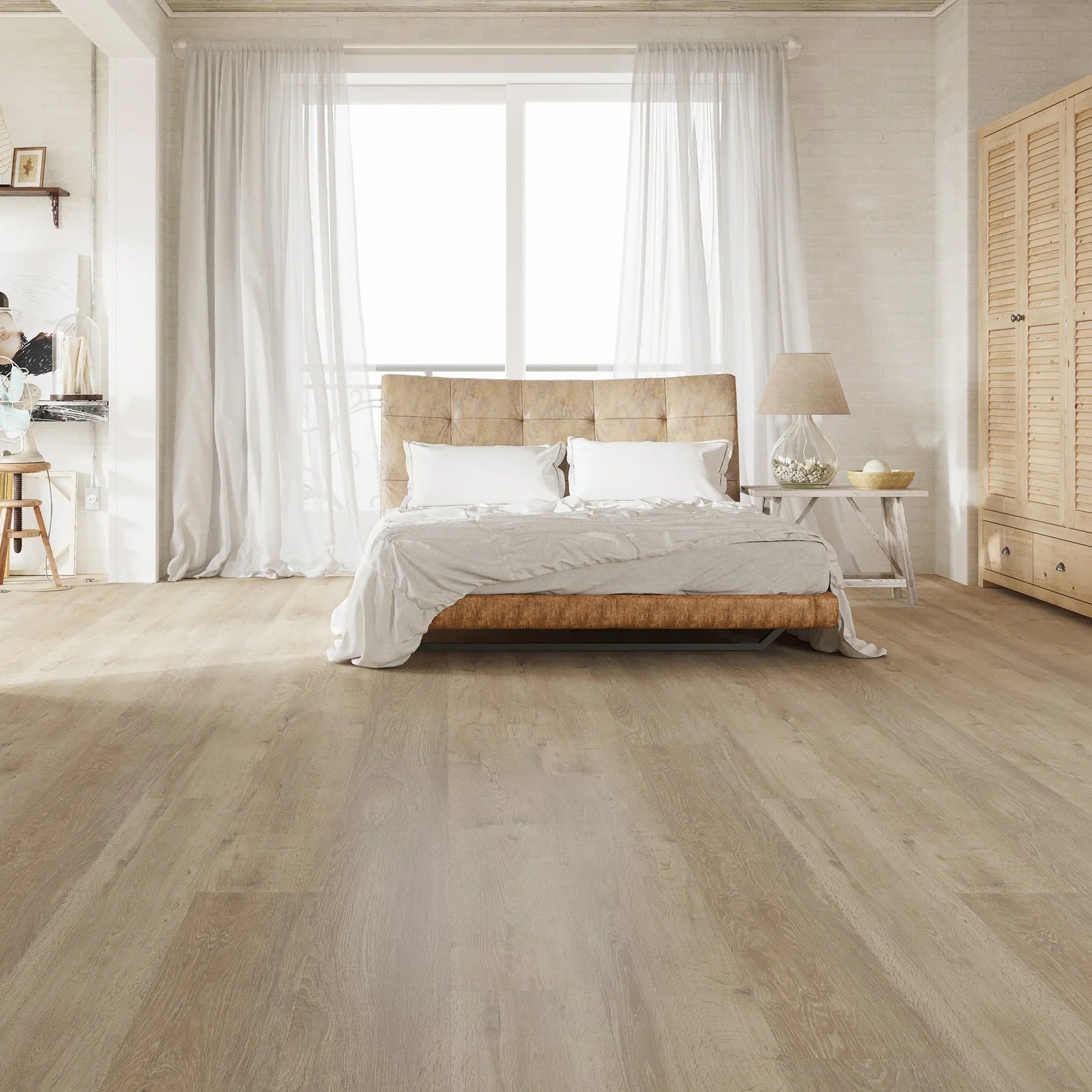 European Oak LVT in gluedown installation, offering durability and water resistance.