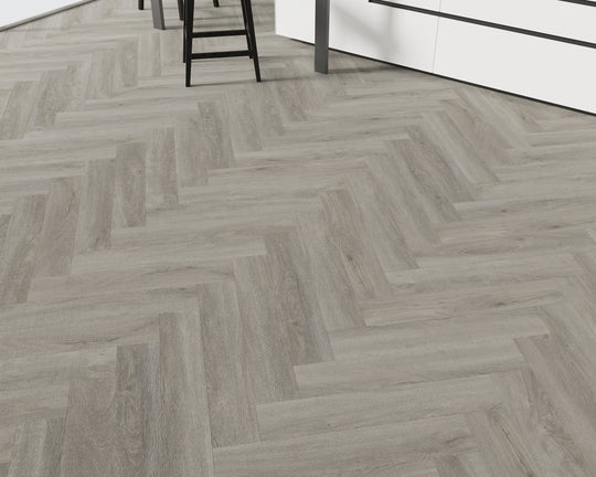 Elegant Pebble Shore Herringbone LVT with a micro bevel edge, ideal for modern interiors.