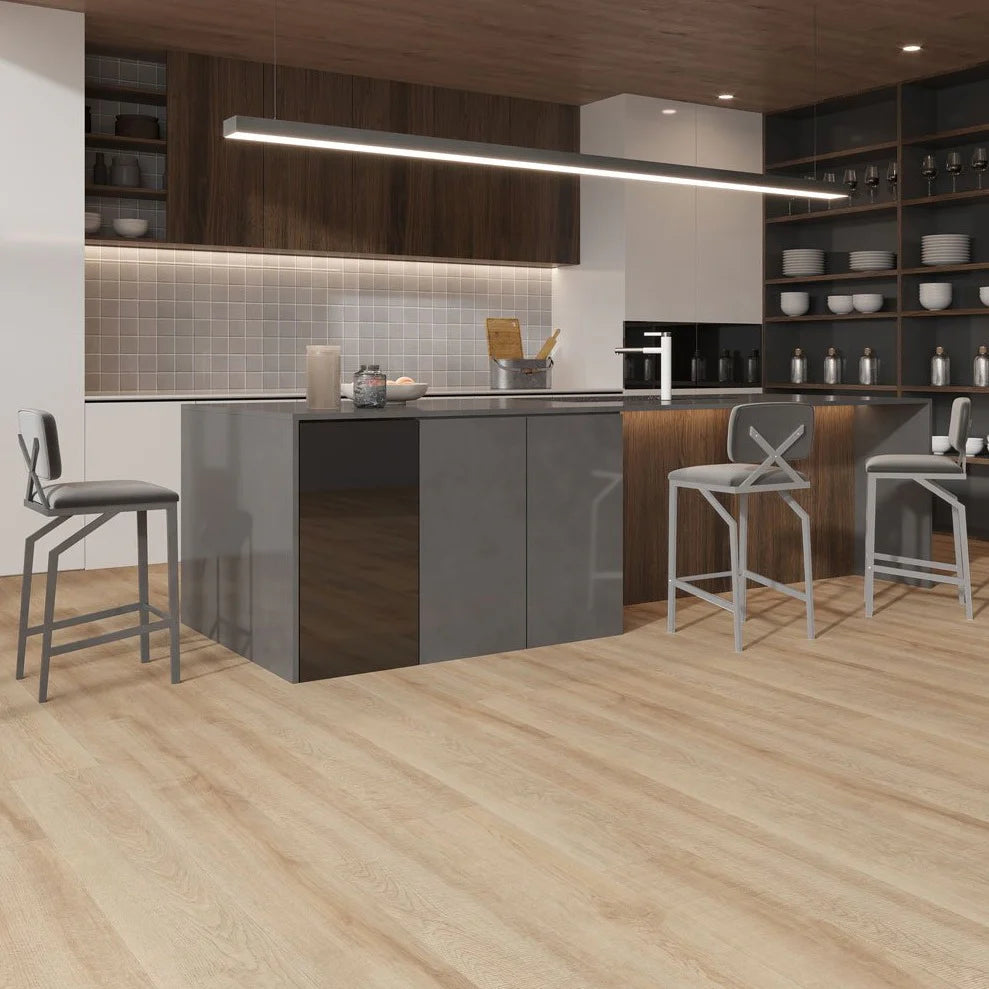 Stowe LVT flooring with neutral tones in a modern living room