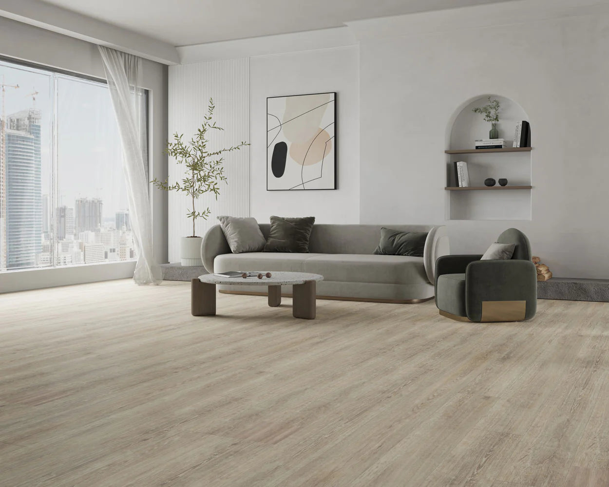 Woodlands Winterfold LVT flooring creating a serene kitchen space