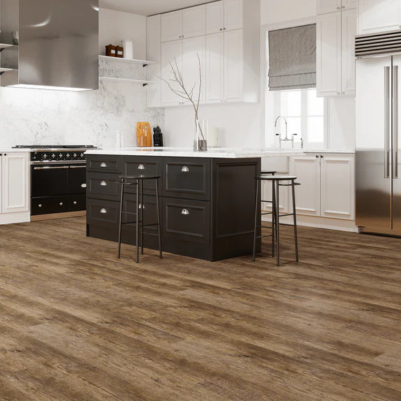 Distressed Oak LVT dryback flooring with a rustic, vintage wood effect.