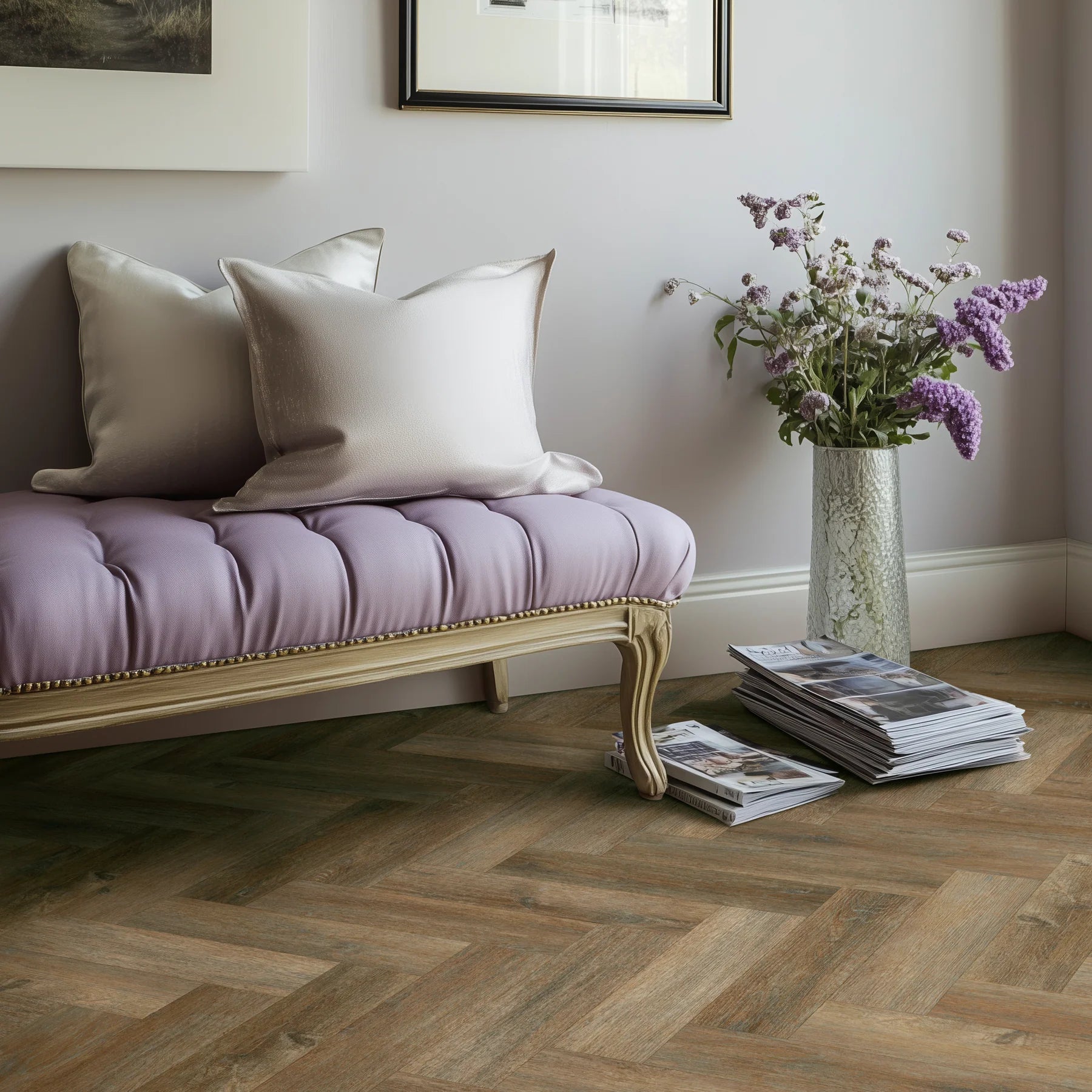 Smokey Bay Small Plank Herringbone LVT Flooring | Brampton Chase Studio Designs | Glue Down
