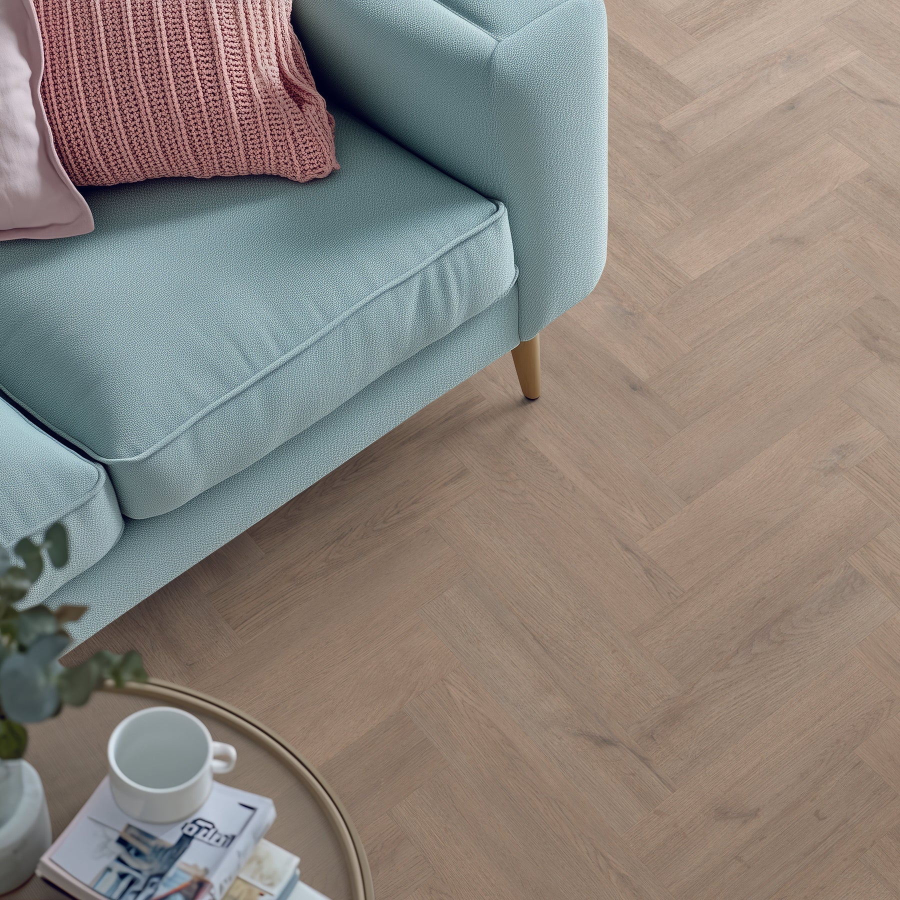 Willow Oak Small Plank Herringbone LVT Flooring | Brampton Chase Studio Designs | Glue Down