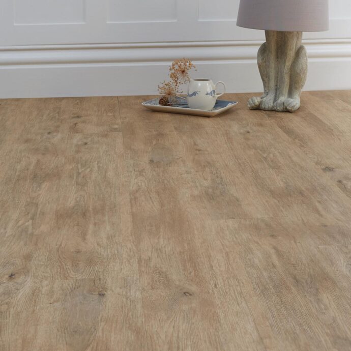 Close-up of Carpenters Oak Plank LVT flooring, retailed by AClass Flooring – scratch-resistant and easy-to-maintain vinyl ideal for high-traffic areas.