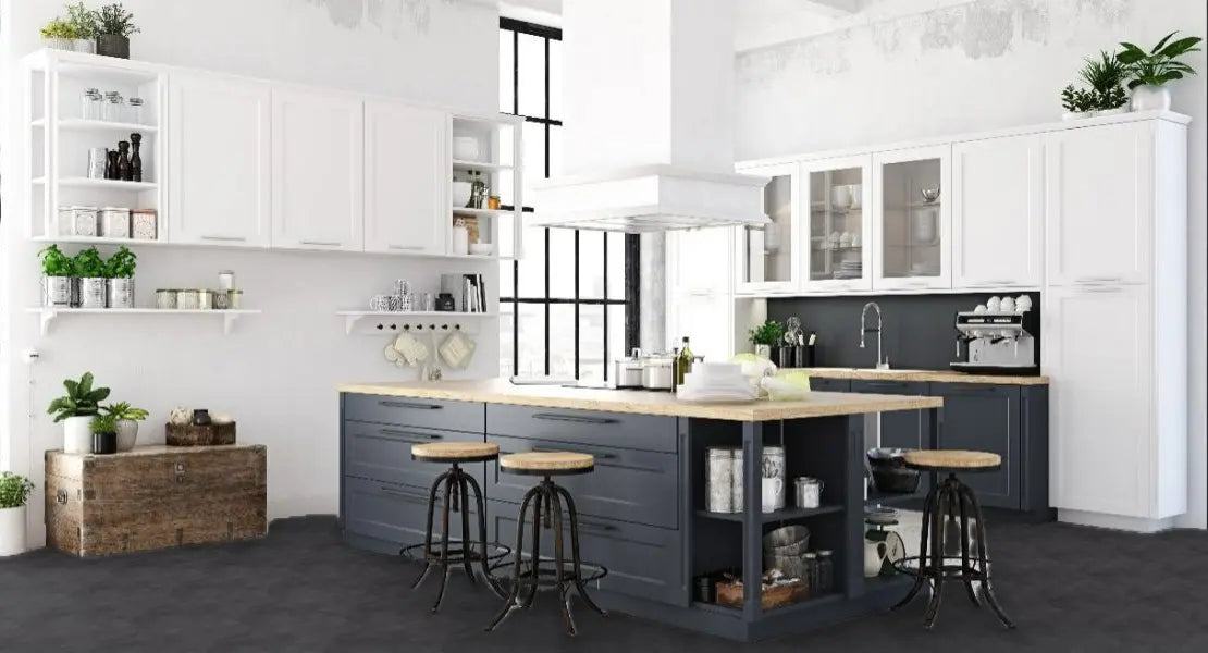 Luvanto Design Black Slate flooring with stone effect.
