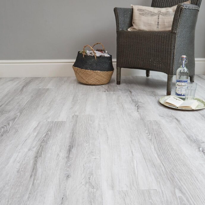 Glacier Oak LVT flooring by AClass Flooring – sleek, light wood design offering elegance and functionality for residential and light commercial spaces.