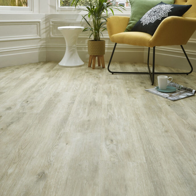Close-up of Pale Oak LVT planks by AClass Flooring – scratch-resistant, waterproof, and durable luxury vinyl flooring ideal for kitchens, bathrooms, and living spaces.