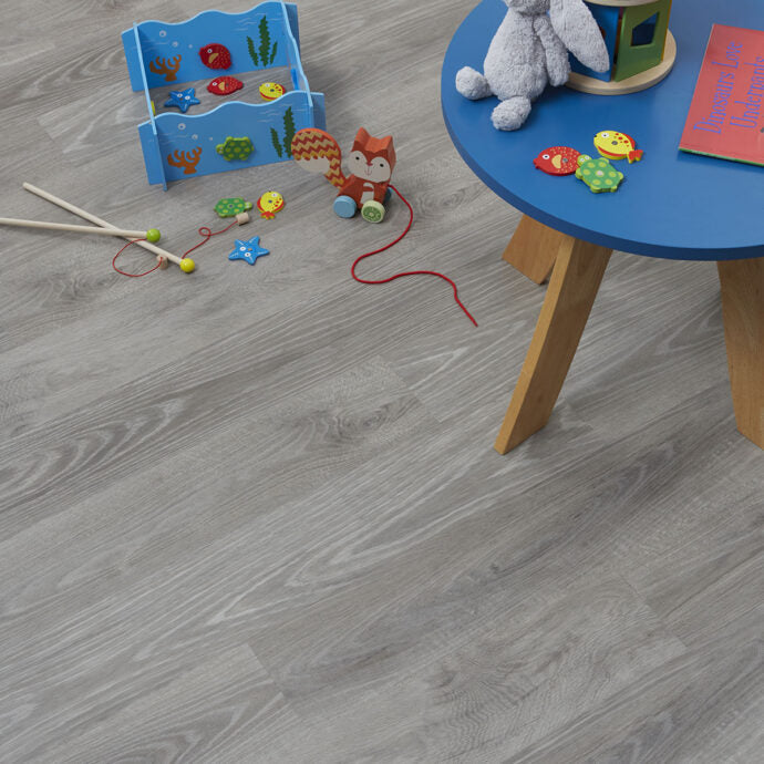 Silver Ash luxury vinyl flooring by AClass Flooring – stylish, easy-to-clean wood-effect LVT ideal for kitchens, bathrooms, and high-traffic spaces.
