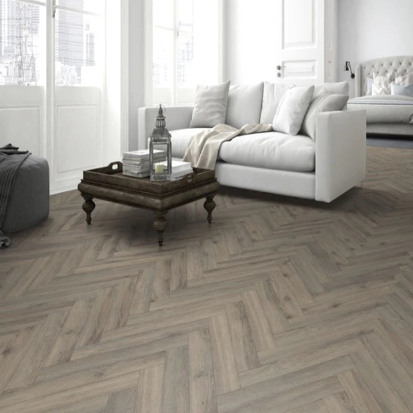 Grey Driftwood Herringbone Laminate 12 mm Click Fit Flooring