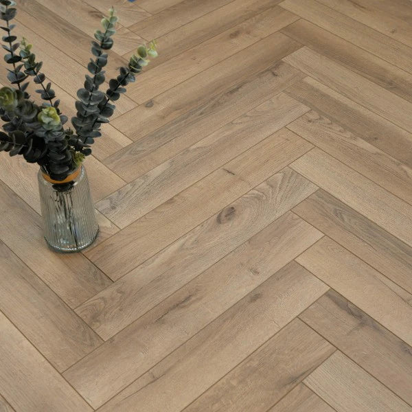 Grey Oyster Herringbone Laminate 12mm Click Fit Flooring