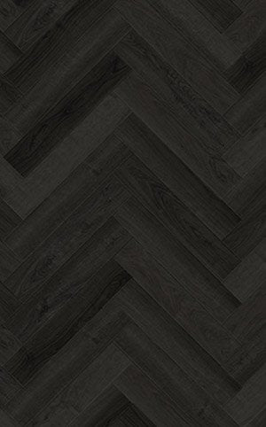Close-up of Antigua Charcoal Oak herringbone parquet showcasing its rich, textured finish.