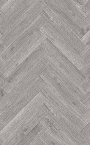 Close-up of Alva Havana Grey LVT herringbone parquet with realistic grey wood-effect texture.