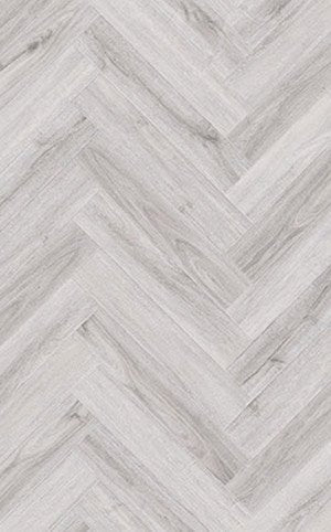 Close-up of Alva Pewter Light Oak LVT herringbone parquet with detailed light oak wood-effect texture.