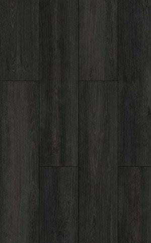 Close-up view of Alva Plank LVT in Antigua Charcoal Oak, showcasing the rich dark tones