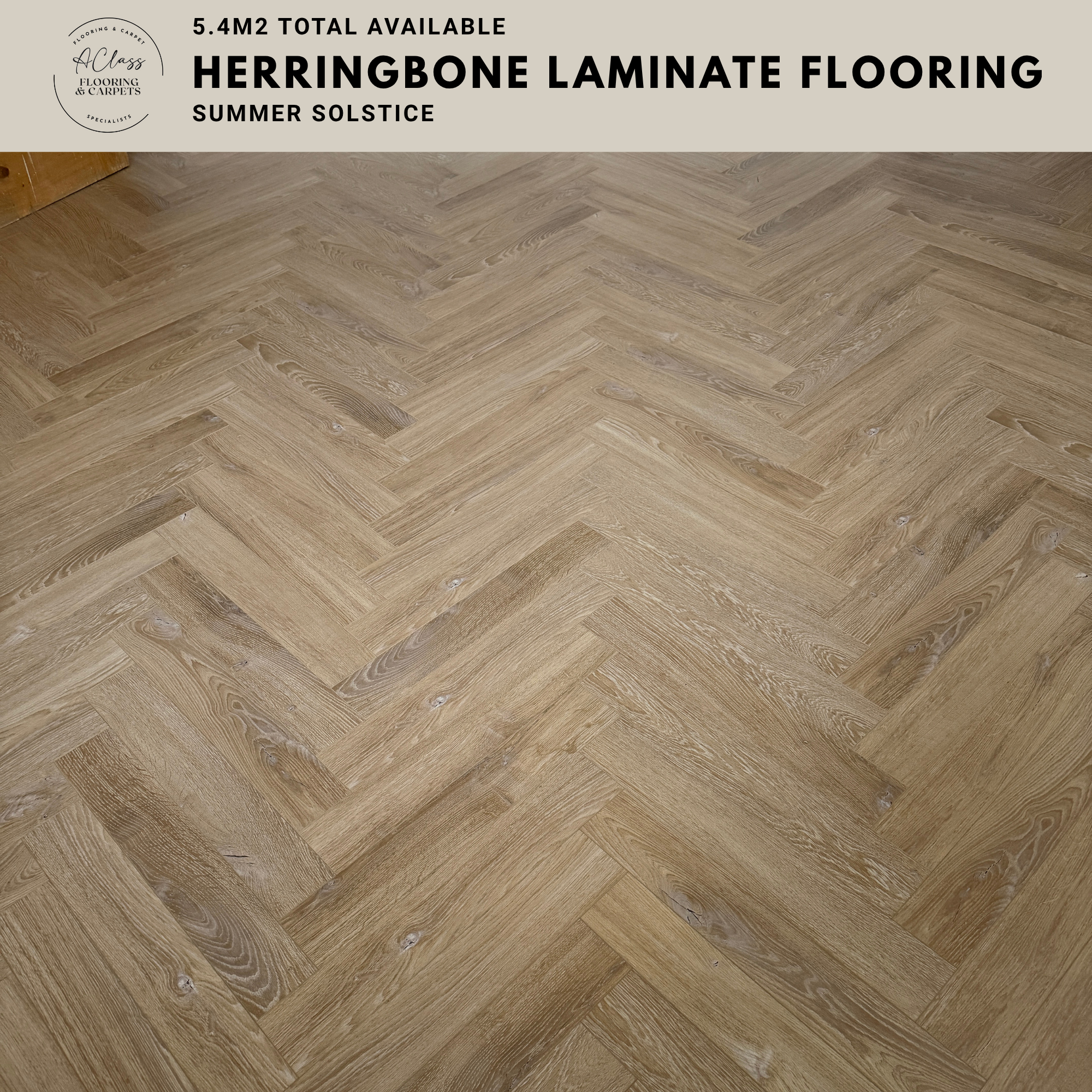 Summer Solstice Herringbone Laminate Flooring – 12mm Natural Oak (5.4m² Job Lot)