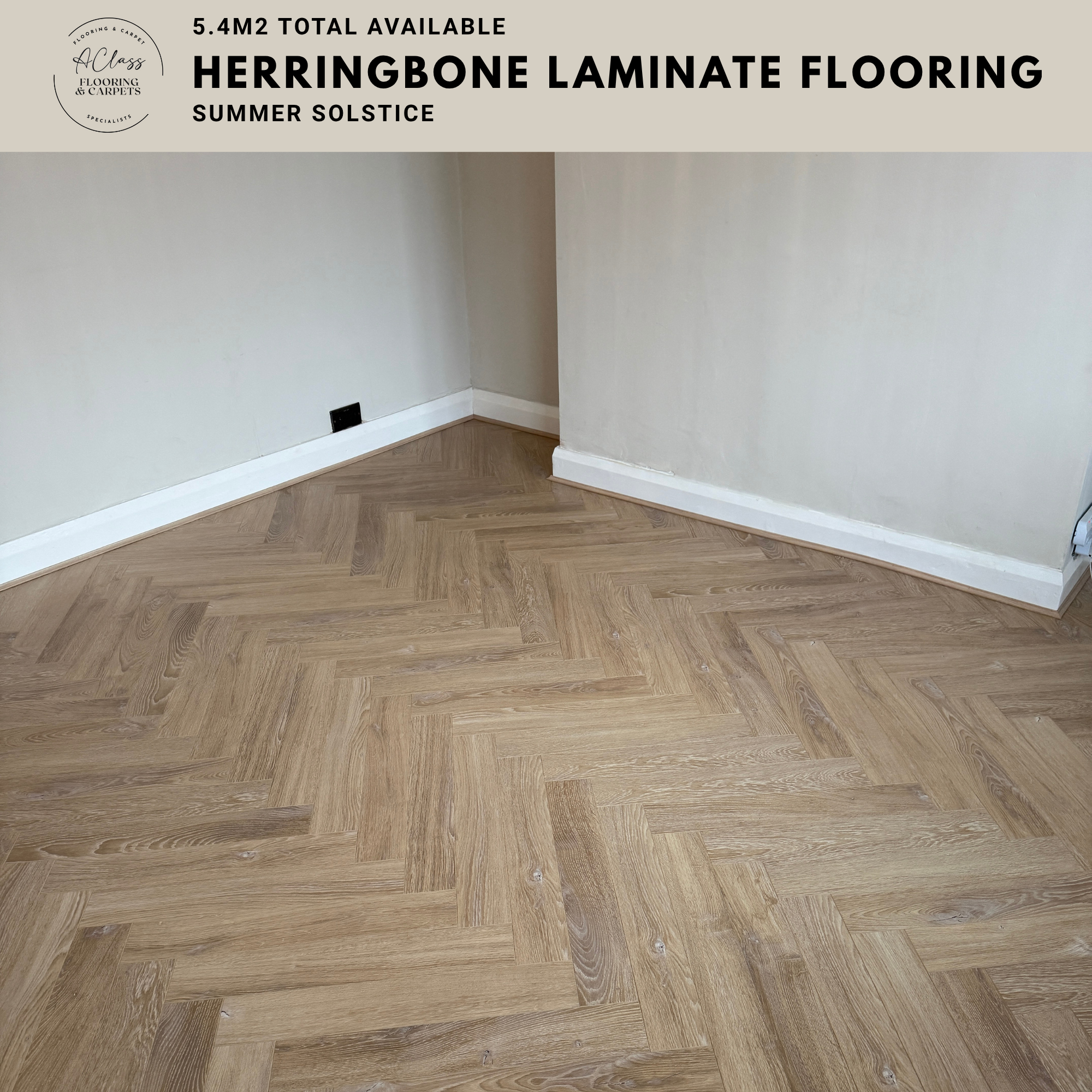 Summer Solstice Herringbone Laminate Flooring – 12mm Natural Oak (5.4m² Job Lot)