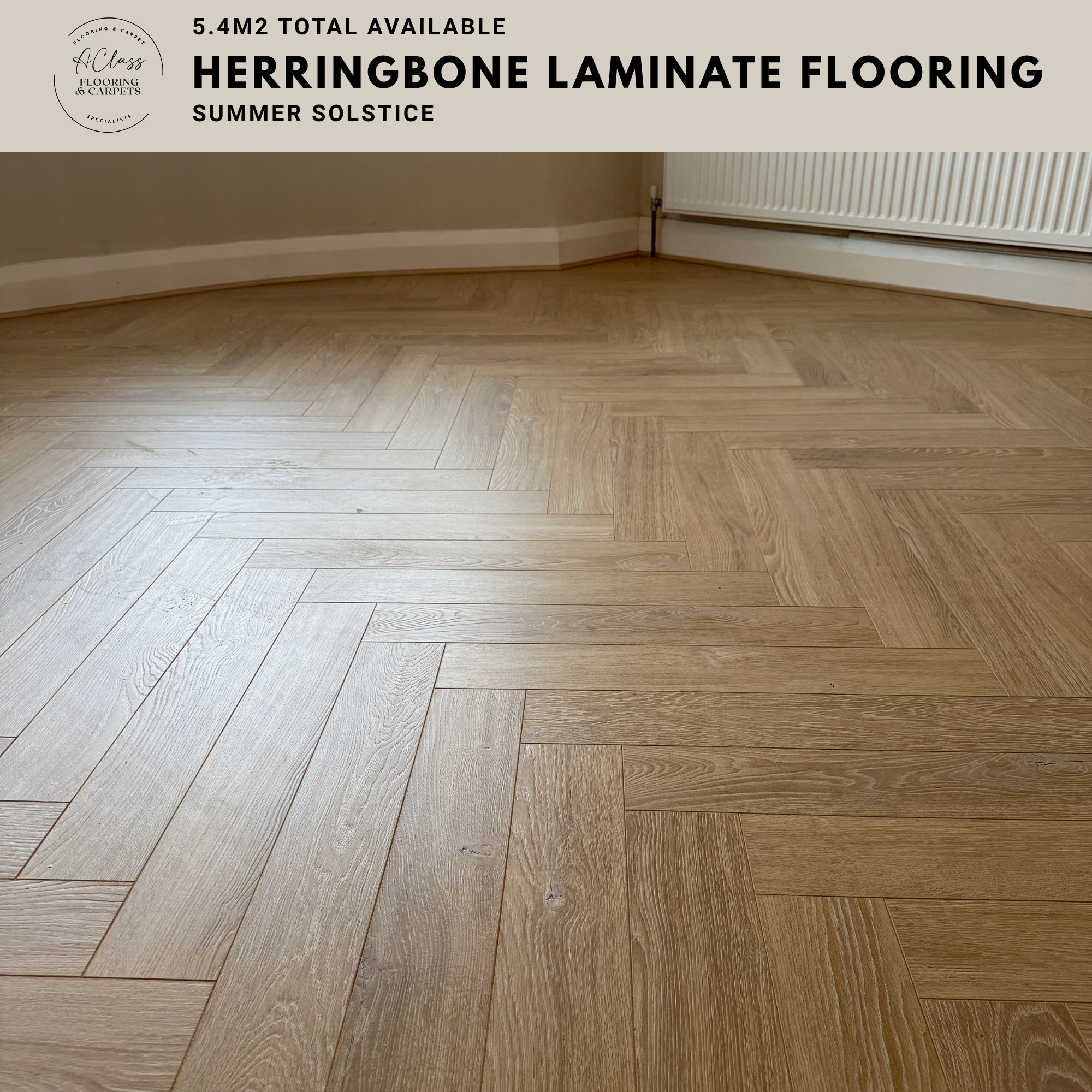 Summer Solstice Herringbone Laminate Flooring – 12mm Natural Oak (5.4m² Job Lot)