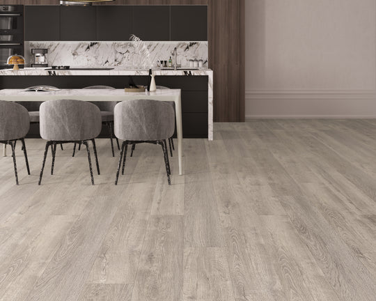 County Oak LVT in gluedown installation, offering durability and water resistance for high-traffic areas.