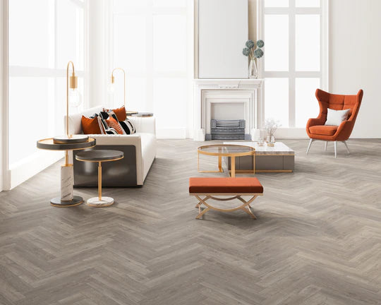 County Oak Herringbone LVT flooring, perfect for residential and commercial spaces.