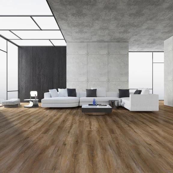 Smokey Bay Large Plank luxury vinyl tile (LVT) featuring a cool, contemporary wood-effect and micro bevel edges.