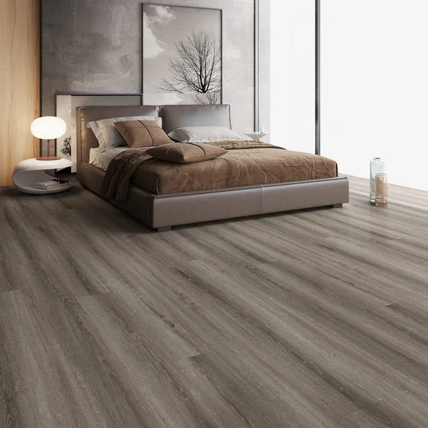 Urban Dusk Large Plank luxury vinyl tile (LVT) with a dark wood-effect and micro bevel edges.