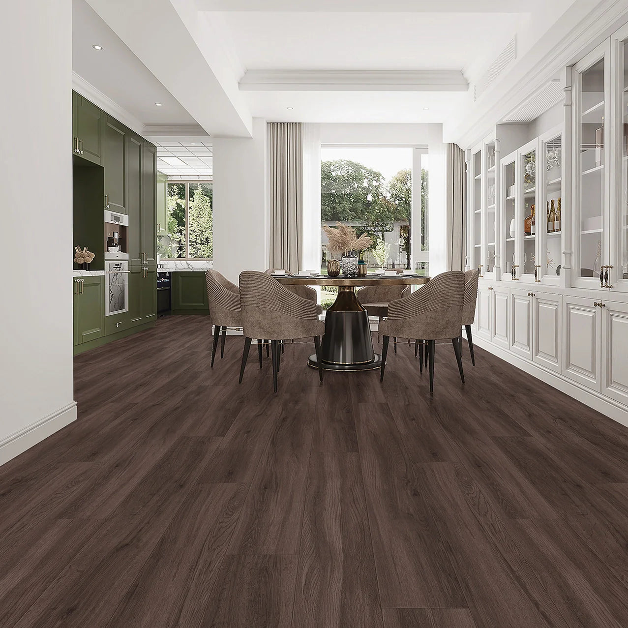 Dark Umber Large Plank LVT featuring bold wood-effect design