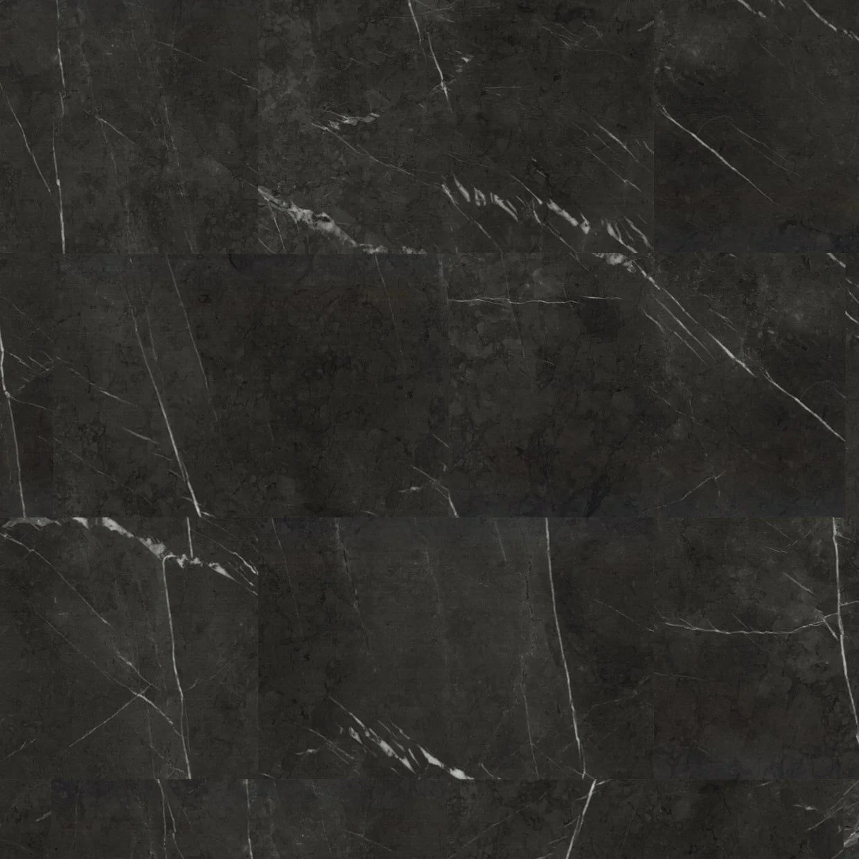 Close-up of Brampton Chase Carrera Black Stones Marble LVT highlighting its authentic black marble design.