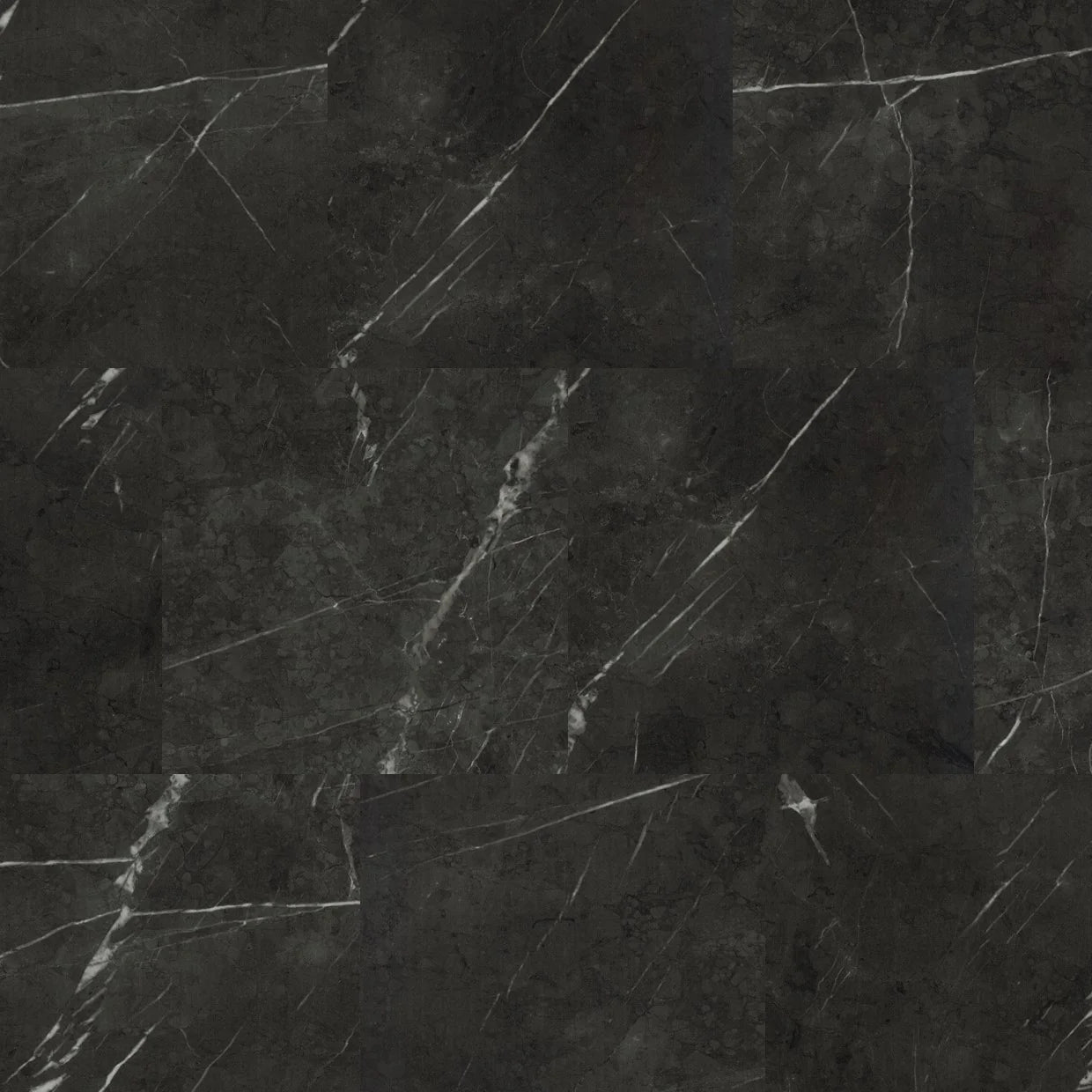 Close-up of Brampton Chase Carrera Black Stones Marble LVT showcasing its authentic marble design.