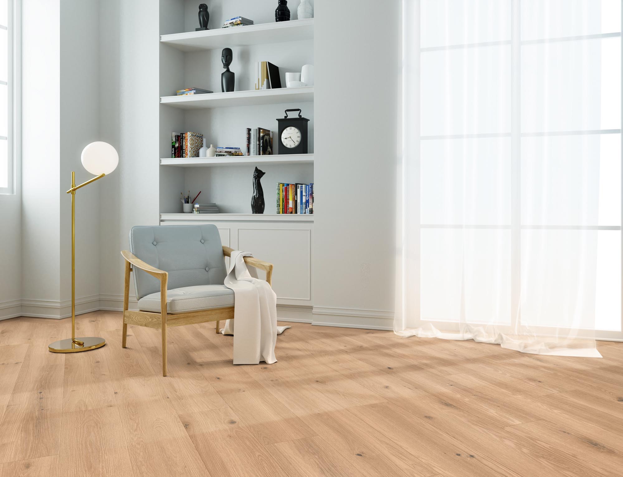 Honey Plank LVT with glued fitting system and bevelled edges for seamless style.