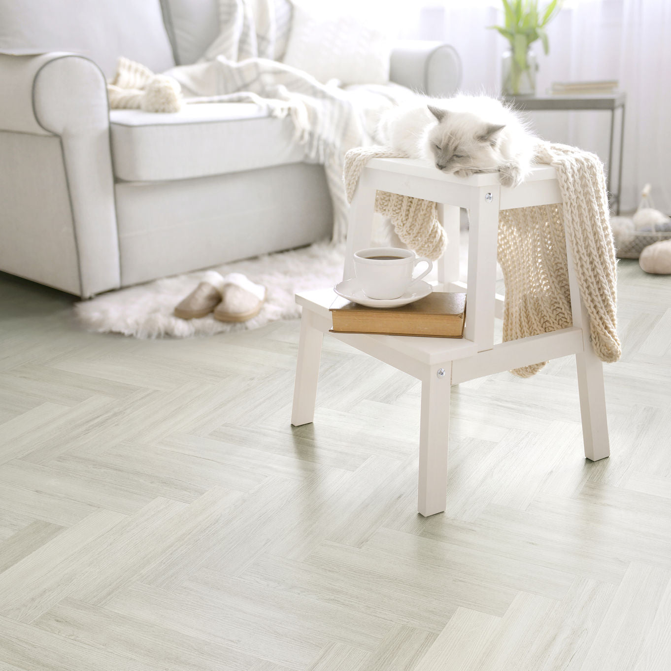 Nordikka Living Scandinavian Birch Herringbone Glue Down LVT Flooring