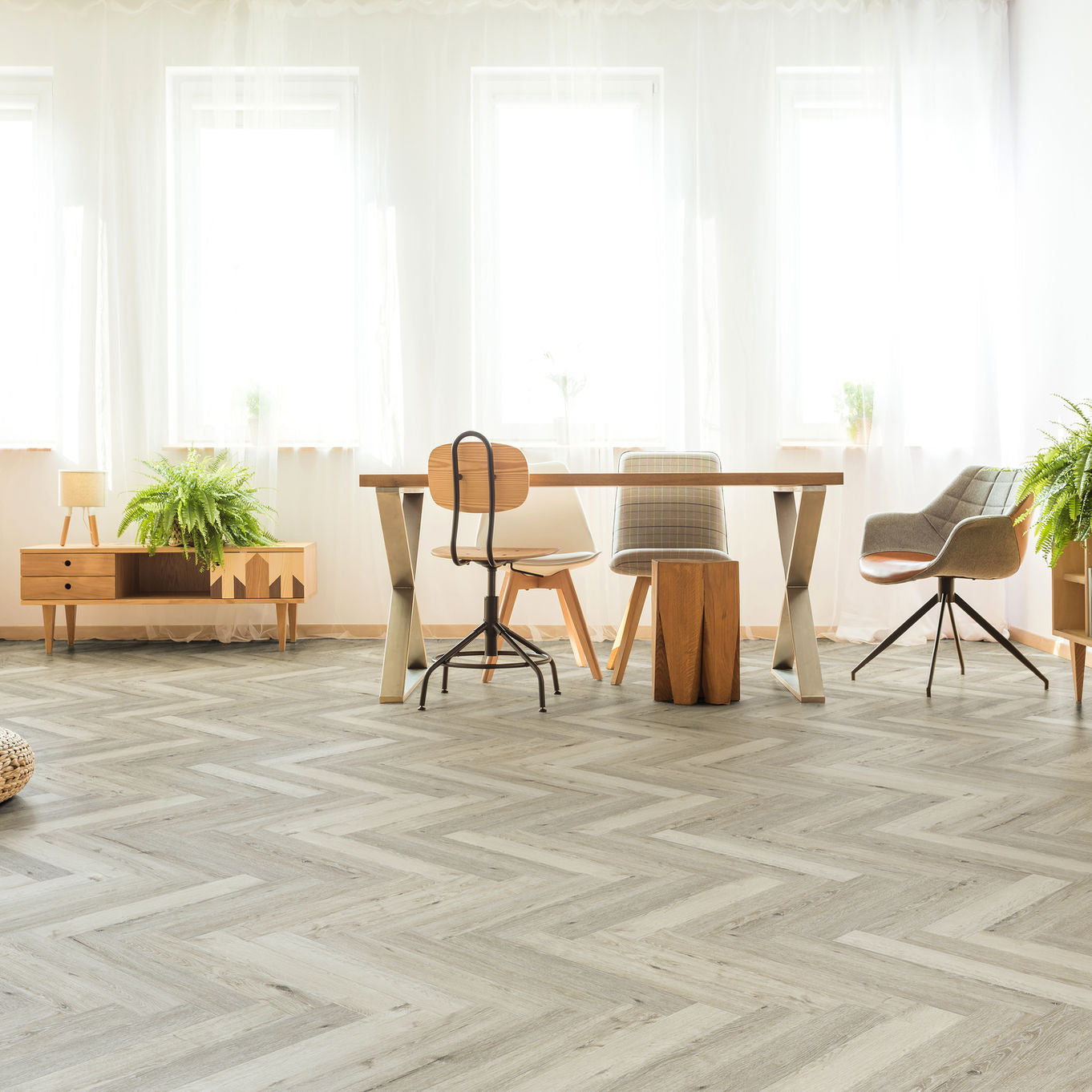 Nordikka Select Light Washed Oak Herringbone Glue Down LVT Flooring